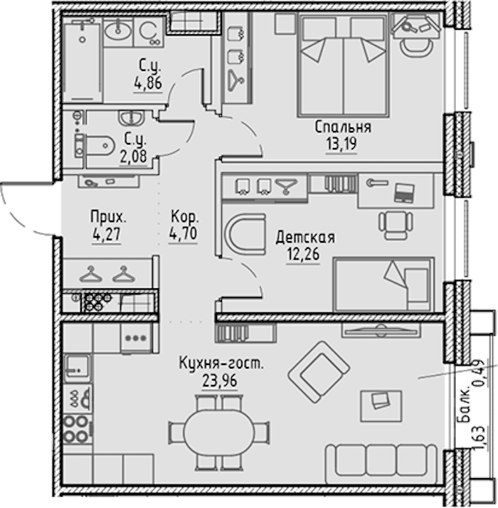 2-комнатная квартира 65.81 м², 7/10 эт., ЖК «LEGENDA Сампсониевский 32»